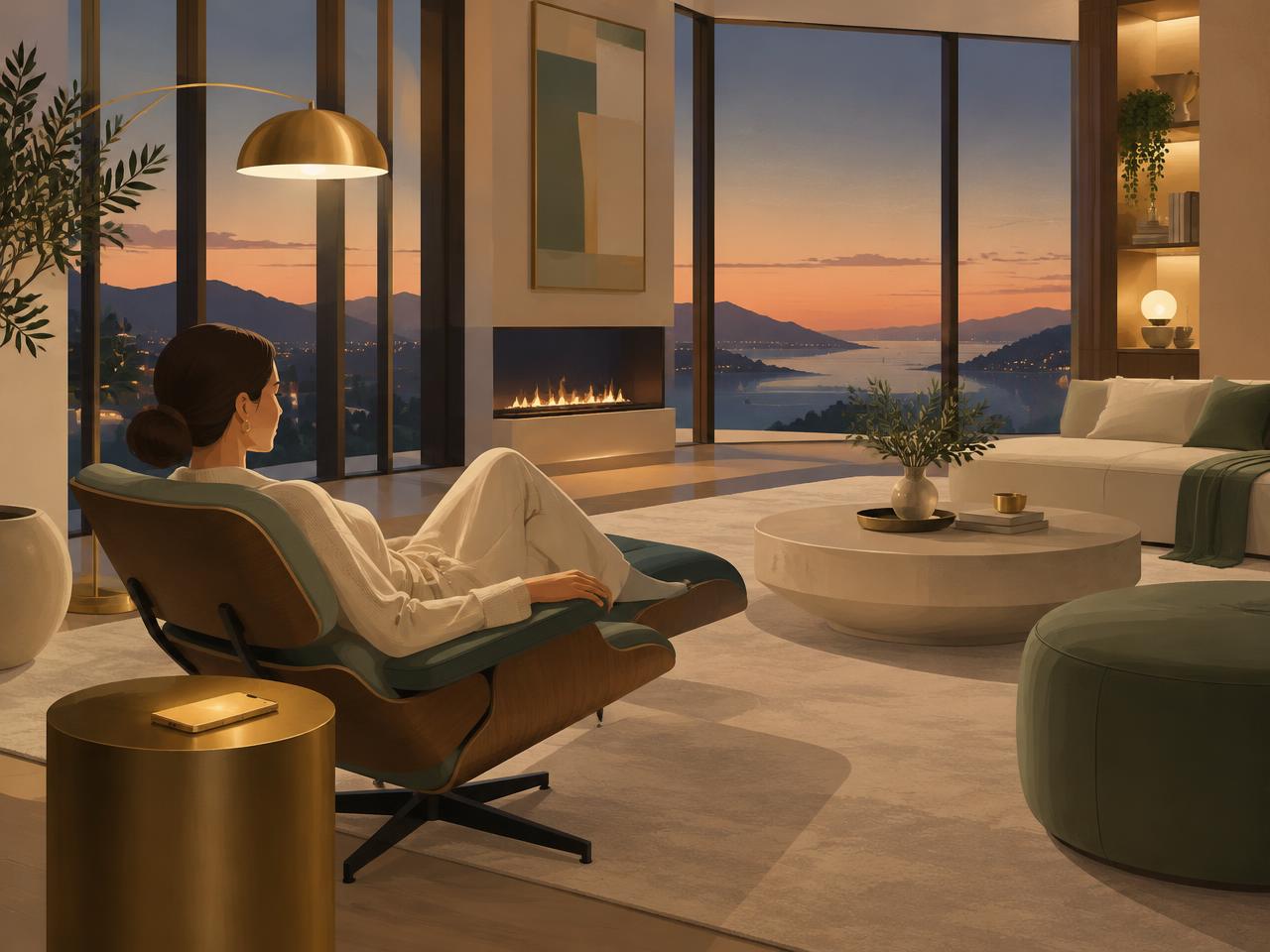 Illustration of a homeowner enjoying a peaceful luxury home